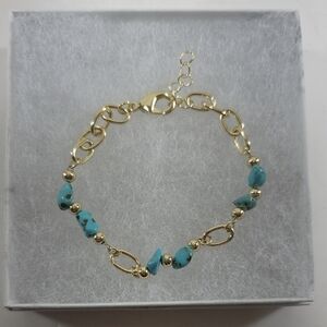 Gold and Turquoise Chain Bracelet